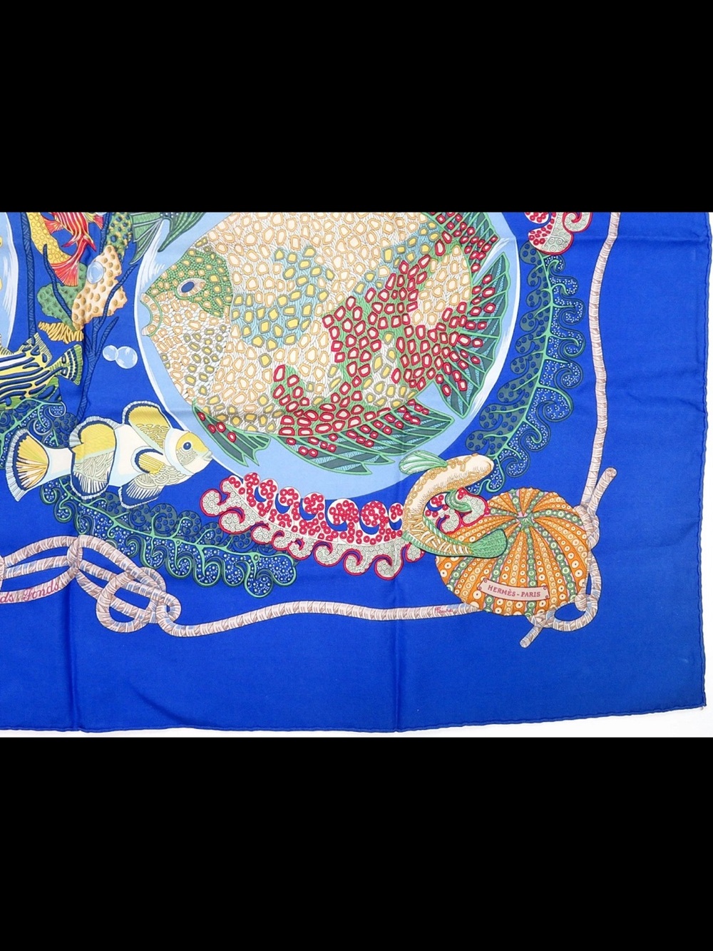Hermes Blue Multicolor Fish Print Silk Scarf - Picture 6 of 13